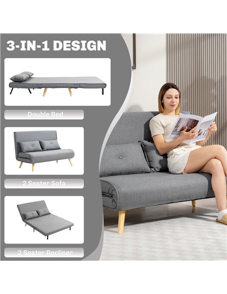 HOMCOM Two-Seater Linen-Look Sofa Bed - Grey - pic 169560 | FastDaddyshop