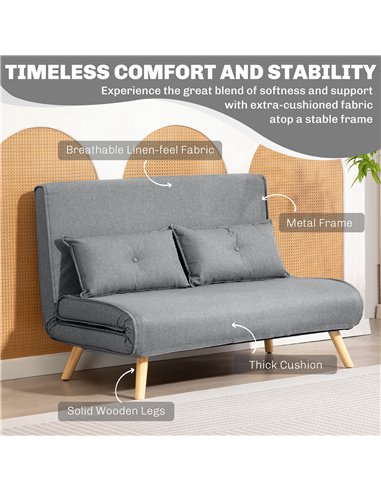 HOMCOM Two-Seater Linen-Look Sofa Bed - Grey