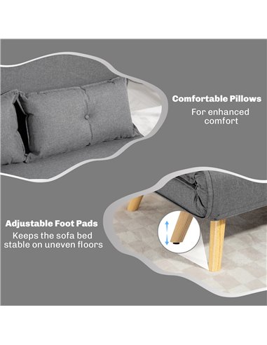 HOMCOM Two-Seater Linen-Look Sofa Bed - Grey