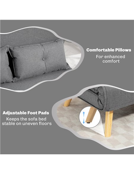 HOMCOM Two-Seater Linen-Look Sofa Bed - Grey - pic 169563 | FastDaddyshop