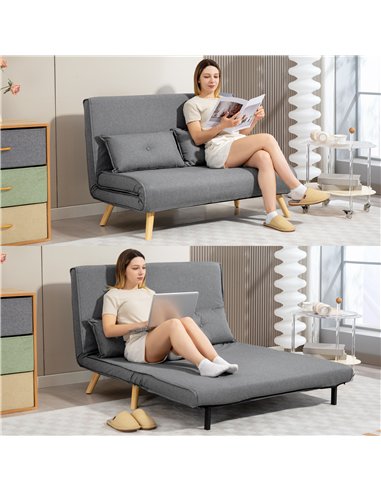HOMCOM Two-Seater Linen-Look Sofa Bed - Grey
