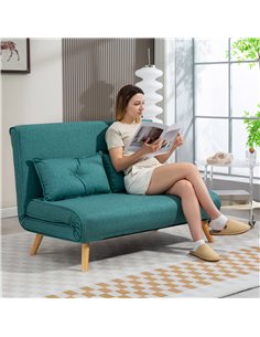 HOMCOM Two-Seater Linen-Look Sofa Bed - Green 2