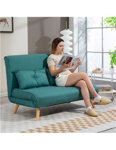 HOMCOM Two-Seater Linen-Look Sofa Bed - Green