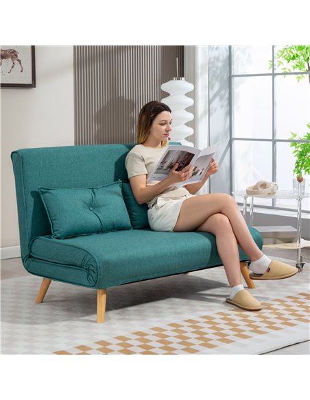 HOMCOM Two-Seater Linen-Look Sofa Bed - Green - pic 169567 | FastDaddyshop
