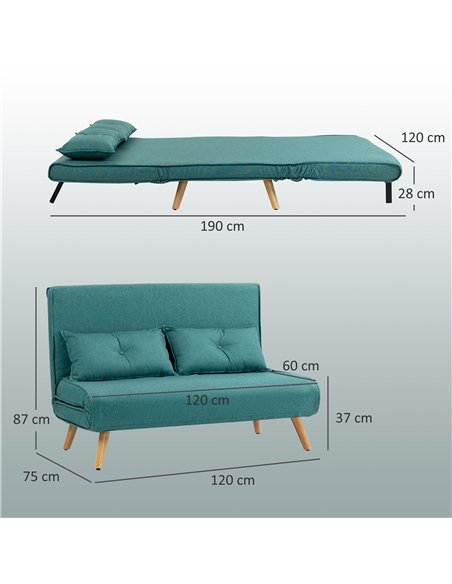 HOMCOM Two-Seater Linen-Look Sofa Bed - Green - pic 169568 | FastDaddyshop