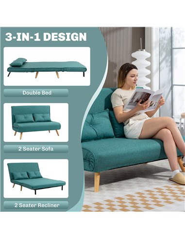 HOMCOM Two-Seater Linen-Look Sofa Bed - Green