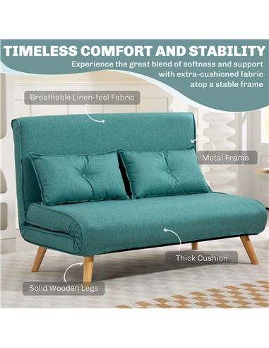 HOMCOM Two-Seater Linen-Look Sofa Bed - Green
