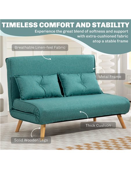 HOMCOM Two-Seater Linen-Look Sofa Bed - Green - pic 169571 | FastDaddyshop