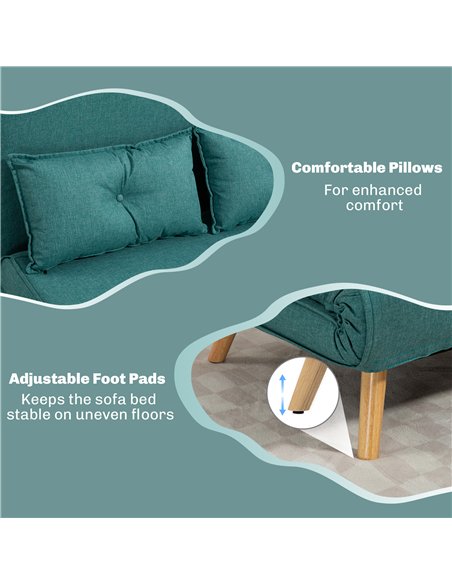 HOMCOM Two-Seater Linen-Look Sofa Bed - Green - pic 169572 | FastDaddyshop