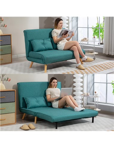 HOMCOM Two-Seater Linen-Look Sofa Bed - Green