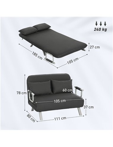 HOMCOM Two-Seater Click-Clack Sofa Bed - Charcoal Grey