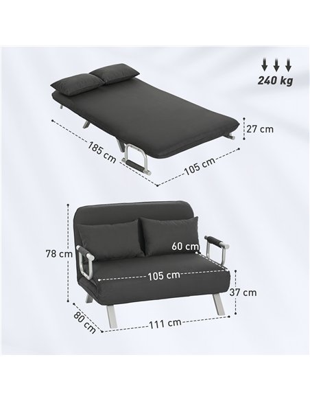 HOMCOM Two-Seater Click-Clack Sofa Bed - Charcoal Grey - pic 169577 | FastDaddyshop