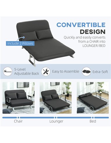 HOMCOM Two-Seater Click-Clack Sofa Bed - Charcoal Grey