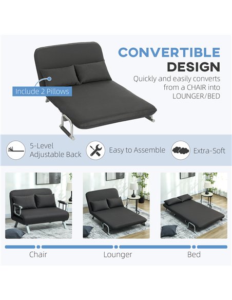 HOMCOM Two-Seater Click-Clack Sofa Bed - Charcoal Grey - pic 169578 | FastDaddyshop