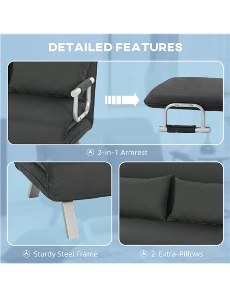 HOMCOM Two-Seater Click-Clack Sofa Bed - Charcoal Grey - pic 169579 | FastDaddyshop