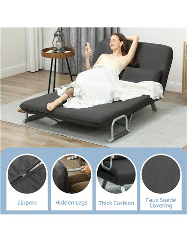 HOMCOM Two-Seater Click-Clack Sofa Bed - Charcoal Grey