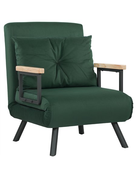 HOMCOM 4-in-1 Velvet-Feel Single Chair Bed, with Pillow - Green - pic 169593 | FastDaddyshop