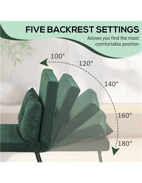 HOMCOM 4-in-1 Velvet-Feel Single Chair Bed, with Pillow - Green - pic 169597 | FastDaddyshop