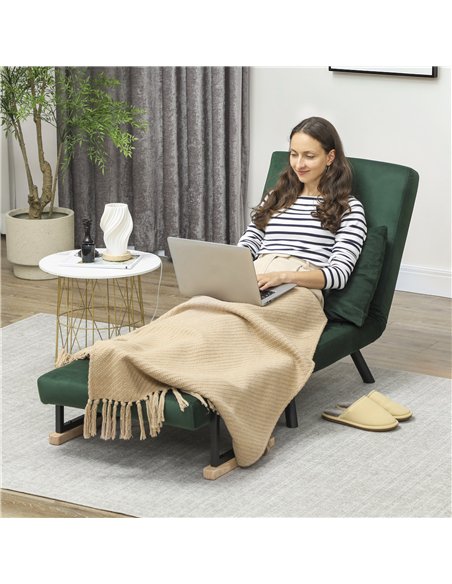 HOMCOM 4-in-1 Velvet-Feel Single Chair Bed, with Pillow - Green - pic 169599 | FastDaddyshop