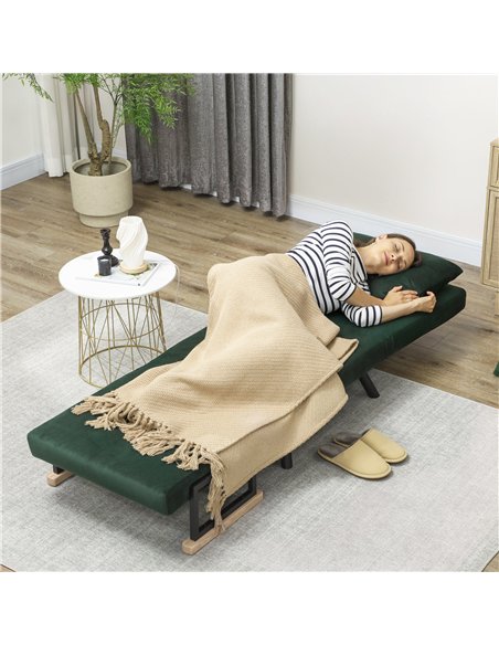 HOMCOM 4-in-1 Velvet-Feel Single Chair Bed, with Pillow - Green - pic 169600 | FastDaddyshop