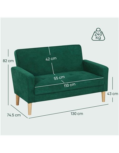 HOMCOM Two-Seater Velvet-Feel Sofa - Green