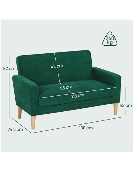 HOMCOM Two-Seater Velvet-Feel Sofa - Green - pic 169604 | FastDaddyshop