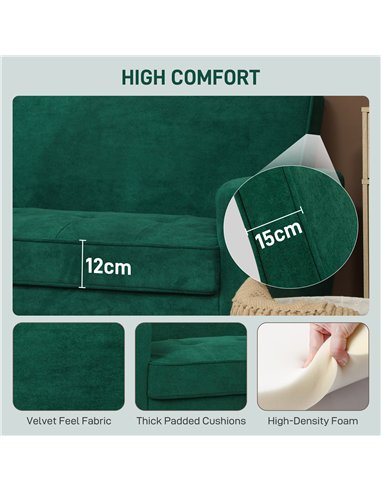HOMCOM Two-Seater Velvet-Feel Sofa - Green