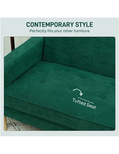 HOMCOM Two-Seater Velvet-Feel Sofa - Green