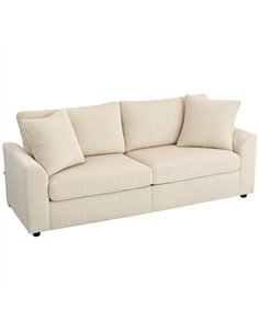 HOMCOM Modern 3 Seater Sofa with Spring Cushion, 212 cm Fabric Jumbo Cord Sofa Couch with 2 Scatter Cushions, Upholstered Cordur