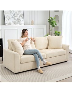 HOMCOM Modern 3 Seater Sofa with Spring Cushion, 212 cm Fabric Jumbo Cord Sofa Couch with 2 Scatter Cushions, Upholstered Cordur 2