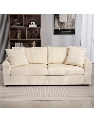 HOMCOM Modern 3 Seater Sofa with Spring Cushion, 212 cm Fabric Jumbo Cord Sofa Couch with 2 Scatter Cushions, Upholstered Cordur