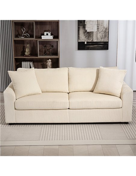 HOMCOM Modern 3 Seater Sofa with Spring Cushion, 212 cm Fabric Jumbo Cord Sofa Couch with 2 Scatter Cushions, Upholstered Cordur - pic 169627 | FastDaddyshop