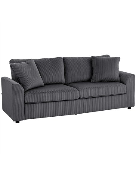 HOMCOM Modern 3 Seater Sofa with Spring Cushion, 212 cm Fabric Jumbo Cord Sofa Couch with 2 Scatter Cushions, Upholstered Cordur - pic 169629 | FastDaddyshop