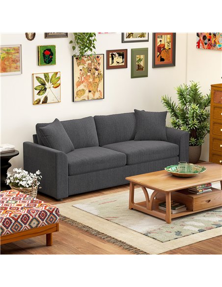 HOMCOM Modern 3 Seater Sofa with Spring Cushion, 212 cm Fabric Jumbo Cord Sofa Couch with 2 Scatter Cushions, Upholstered Cordur - pic 169630 | FastDaddyshop