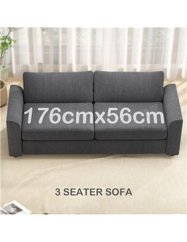 HOMCOM Modern 3 Seater Sofa with Spring Cushion, 212 cm Fabric Jumbo Cord Sofa Couch with 2 Scatter Cushions, Upholstered Cordur