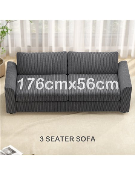 HOMCOM Modern 3 Seater Sofa with Spring Cushion, 212 cm Fabric Jumbo Cord Sofa Couch with 2 Scatter Cushions, Upholstered Cordur - pic 169632 | FastDaddyshop