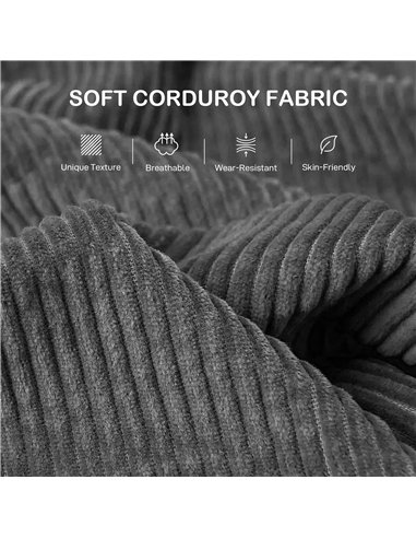 HOMCOM Modern 3 Seater Sofa with Spring Cushion, 212 cm Fabric Jumbo Cord Sofa Couch with 2 Scatter Cushions, Upholstered Cordur