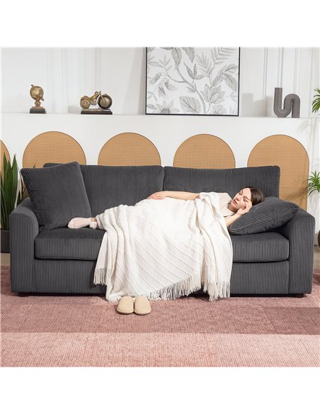 HOMCOM Modern 3 Seater Sofa with Spring Cushion, 212 cm Fabric Jumbo Cord Sofa Couch with 2 Scatter Cushions, Upholstered Cordur - pic 169635 | FastDaddyshop