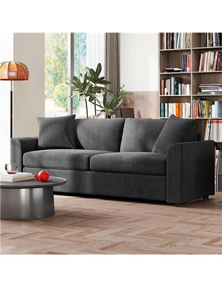 HOMCOM Modern 3 Seater Sofa with Spring Cushion, 212 cm Fabric Jumbo Cord Sofa Couch with 2 Scatter Cushions, Upholstered Cordur - pic 169636 | FastDaddyshop