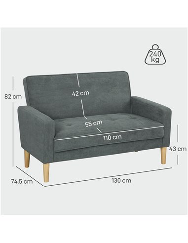 HOMCOM Two-Seater Velvet-Feel Sofa - Grey