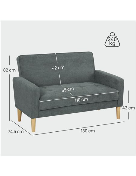 HOMCOM Two-Seater Velvet-Feel Sofa - Grey - pic 169640 | FastDaddyshop