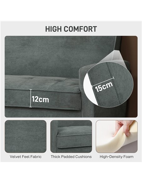 HOMCOM Two-Seater Velvet-Feel Sofa - Grey - pic 169641 | FastDaddyshop
