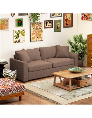 HOMCOM Modern 3 Seater Sofa with Spring Cushion, 212 cm Fabric Jumbo Cord Sofa Couch with 2 Scatter Cushions, Upholstered Cordur