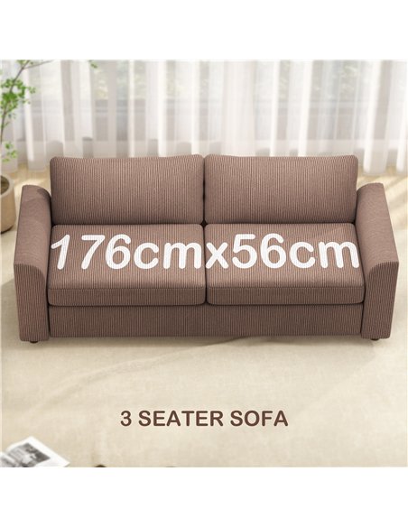 HOMCOM Modern 3 Seater Sofa with Spring Cushion, 212 cm Fabric Jumbo Cord Sofa Couch with 2 Scatter Cushions, Upholstered Cordur - pic 169650 | FastDaddyshop