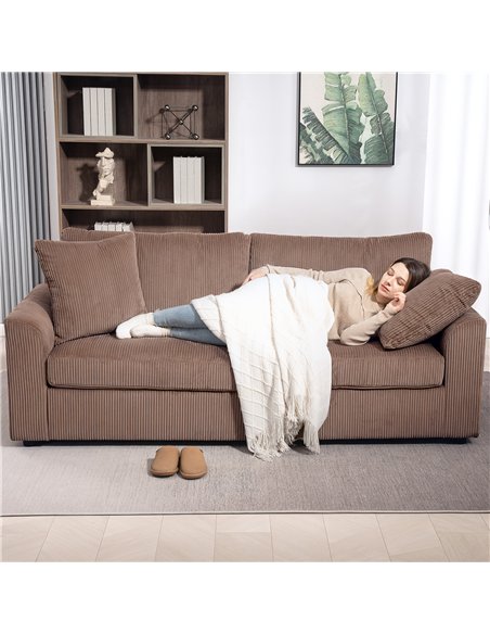 HOMCOM Modern 3 Seater Sofa with Spring Cushion, 212 cm Fabric Jumbo Cord Sofa Couch with 2 Scatter Cushions, Upholstered Cordur - pic 169653 | FastDaddyshop