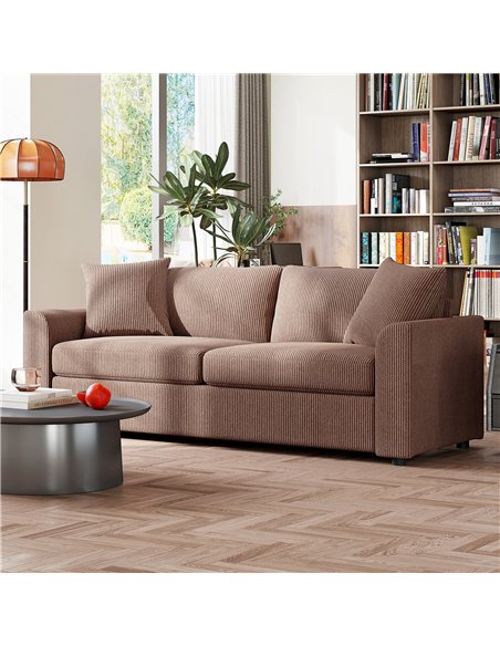 HOMCOM Modern 3 Seater Sofa with Spring Cushion, 212 cm Fabric Jumbo Cord Sofa Couch with 2 Scatter Cushions, Upholstered Cordur - pic 169654 | FastDaddyshop