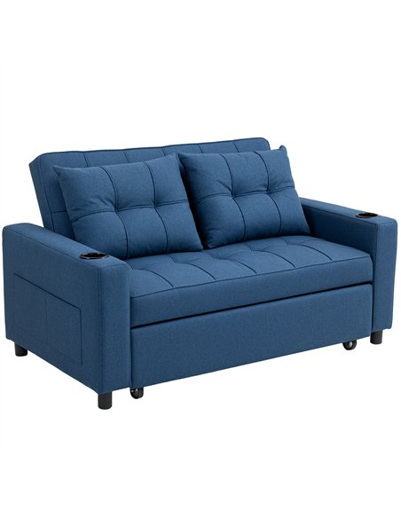 HOMCOM Two-Seater Pull-Out Sofa Bed - Dark Blue - pic 169665 | FastDaddyshop