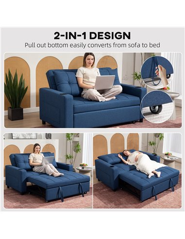 HOMCOM Two-Seater Pull-Out Sofa Bed - Dark Blue