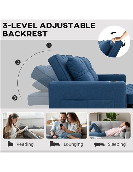 HOMCOM Two-Seater Pull-Out Sofa Bed - Dark Blue - pic 169669 | FastDaddyshop