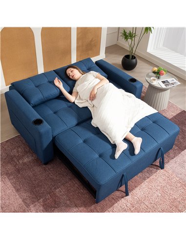 HOMCOM Two-Seater Pull-Out Sofa Bed - Dark Blue